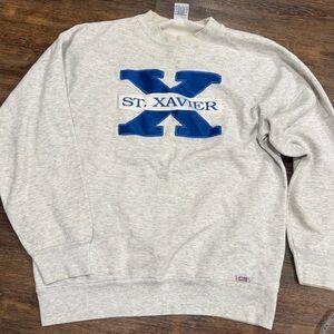 Vintage St. Xavier Crewneck Sweatshirt Gray Spell Out Logo Size Large